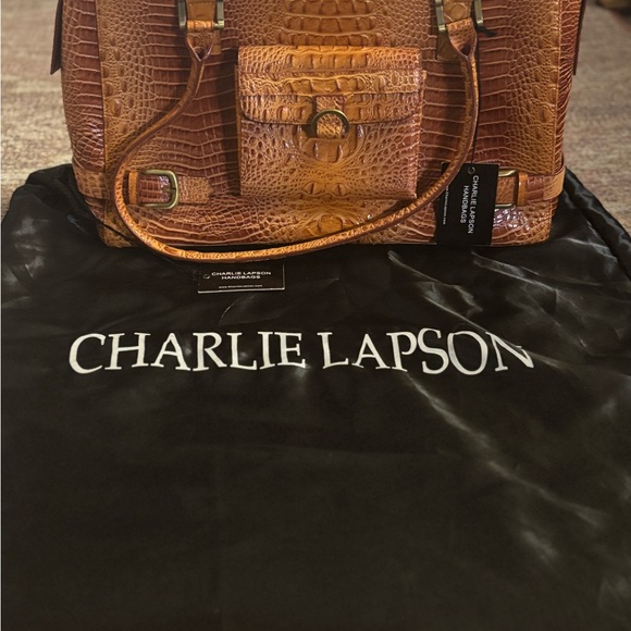 Charlie Lapson Tan Crocodile Embossed Satchel - Picture 1 of 5